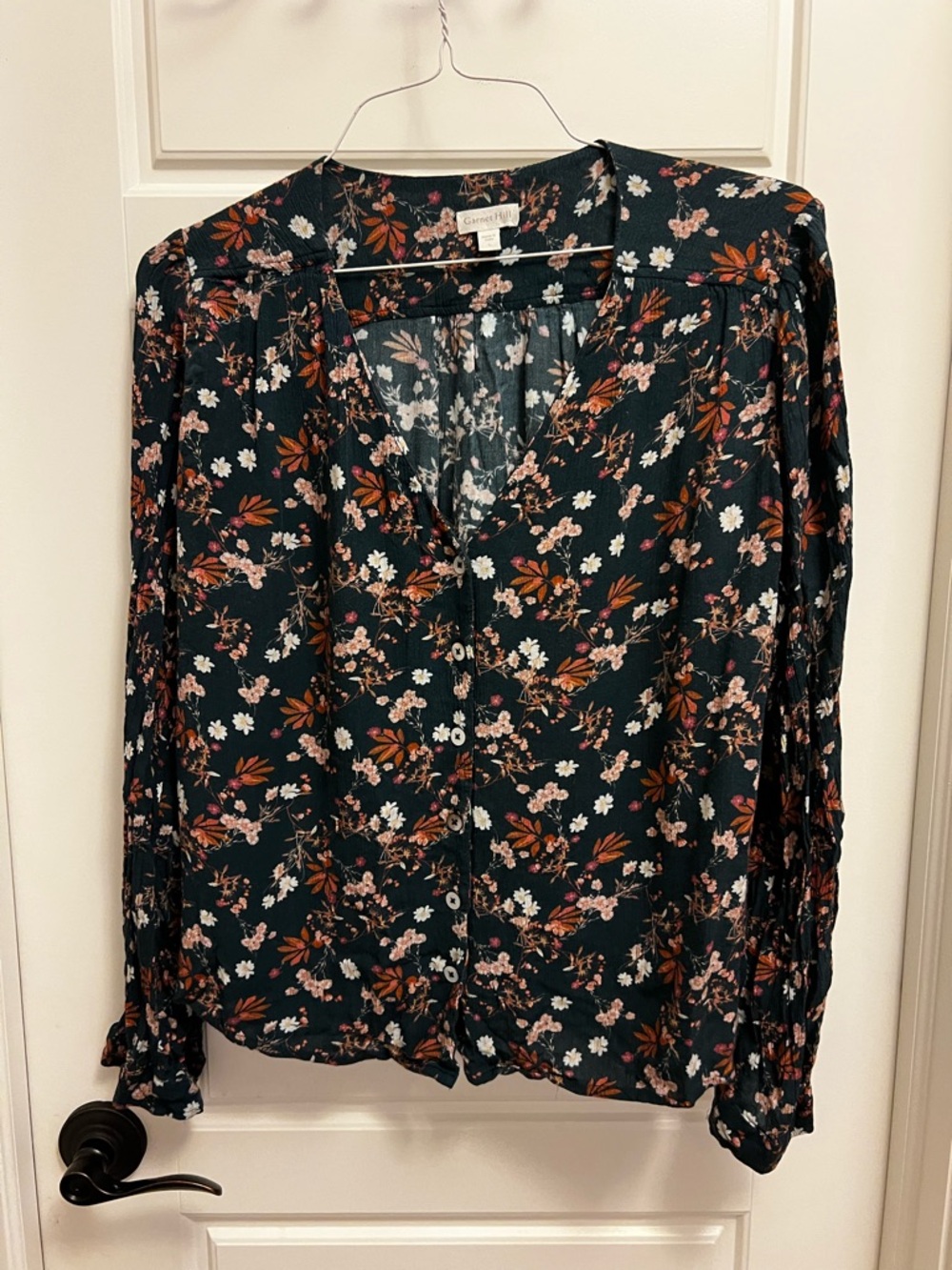 Garnet Hill Dark Teal Floral Button-Front Shirt